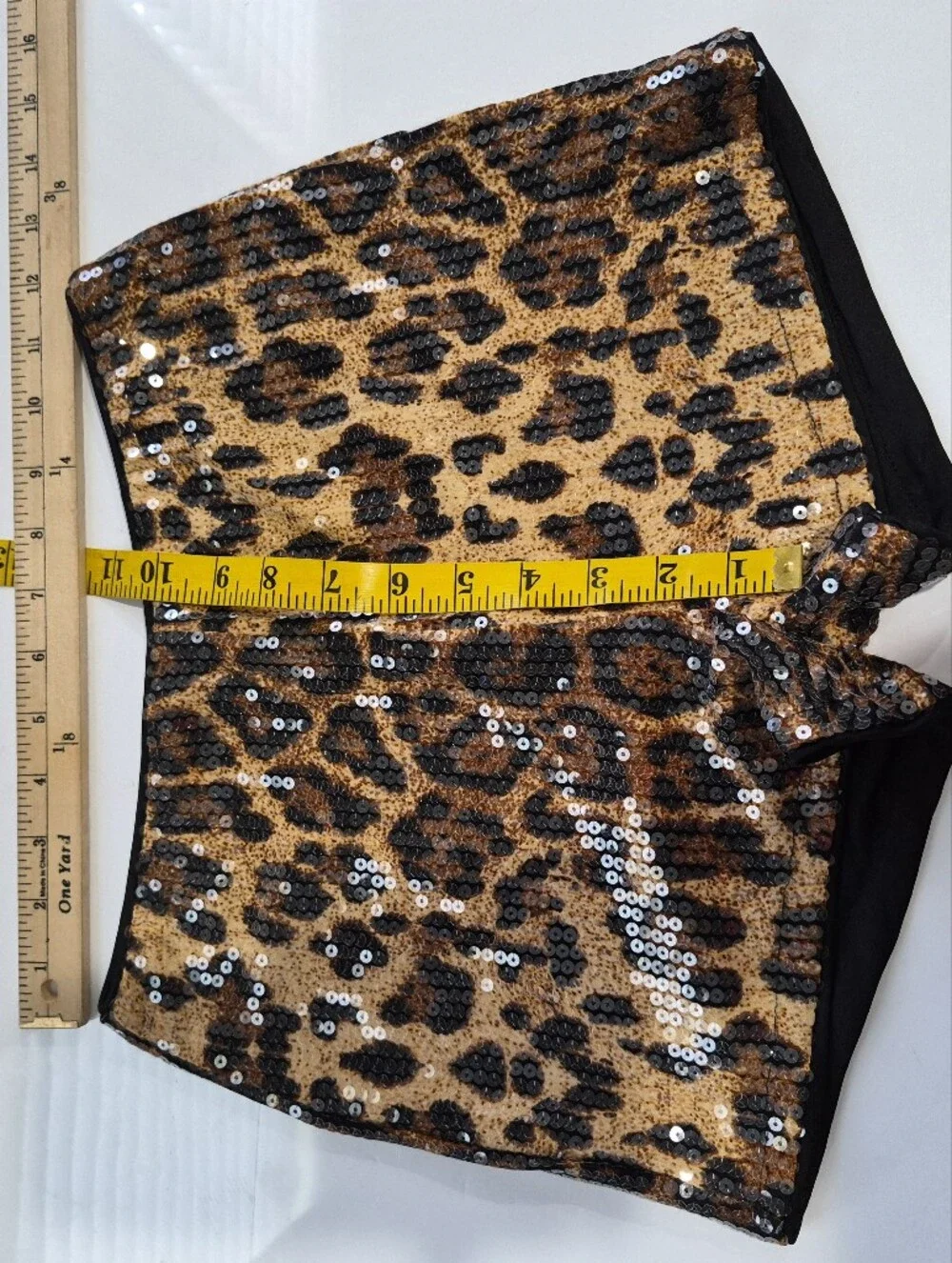 Sequin Leopard Print High-Waist Women’s Shorts - Black & Gold Size Small